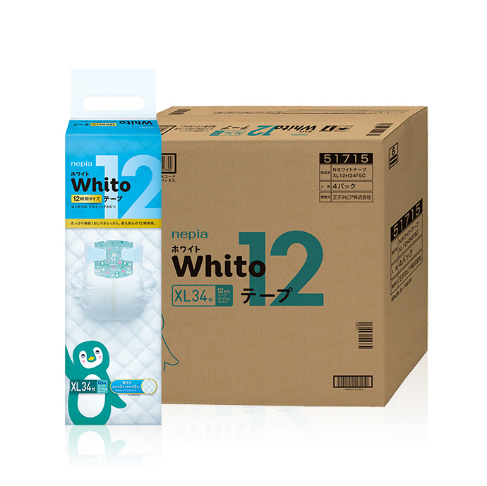 【ケース販売】ネピア Whito テープ XLサイズ 12時間タイプ 34枚 ×4パック