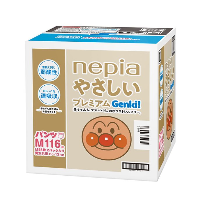 【ケース販売】ネピア やさしいプレミアム Genki!パンツＭサイズ116枚（58枚×2パック）