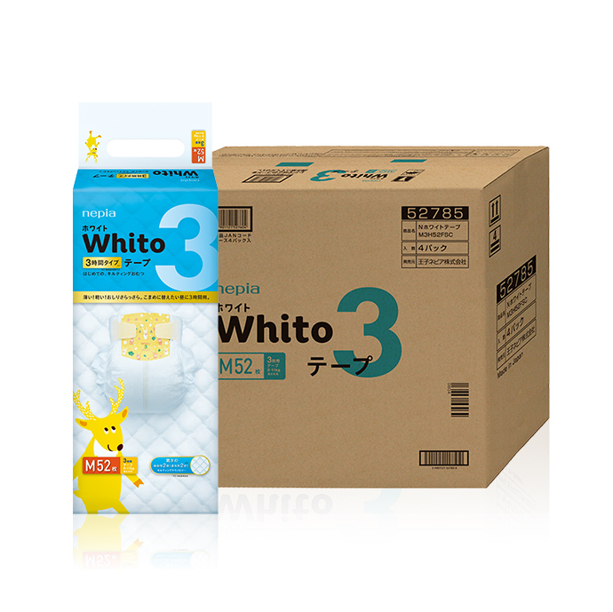 【ケース販売】ネピア Whito テープ Mサイズ 3時間タイプ 52枚 ×4パック